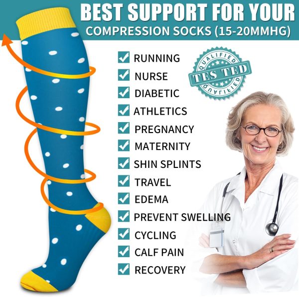 Laite Hebe Compression Socks for Women & Men Circulation(6 pairs)-Graduated - Image 5