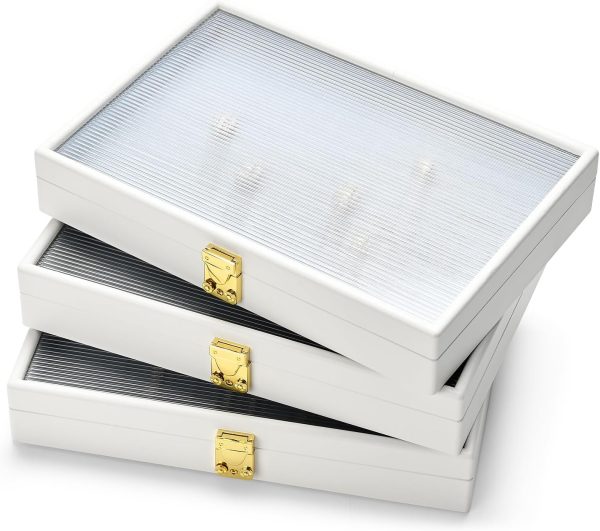 Oirlv White Luxury Leather Jewelry Organizer Tray with Clear Lid Lockable - Image 5