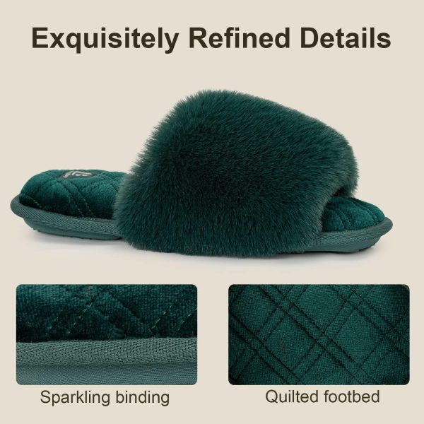 LongBay Women's Fuzzy Faux Fur Memory Foam Cozy Flat Spa Slide Slippers - Image 3