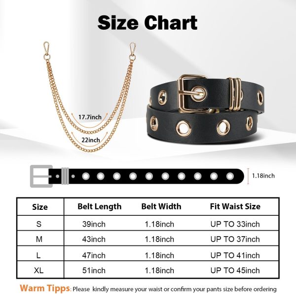 FIORETTO Grommet Leather Belt with Detachable Chain Women Men Punk Rock - Image 5