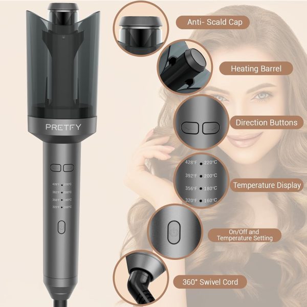 Pretfy Automatic Curling Iron, Auto Hair Curler with 1 inch Ceramic Ionic - Image 2