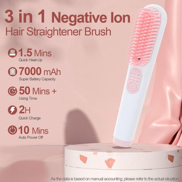 Cordless Hair Straightener Brush, Portable Negative Ion Straightening Comb - Image 4