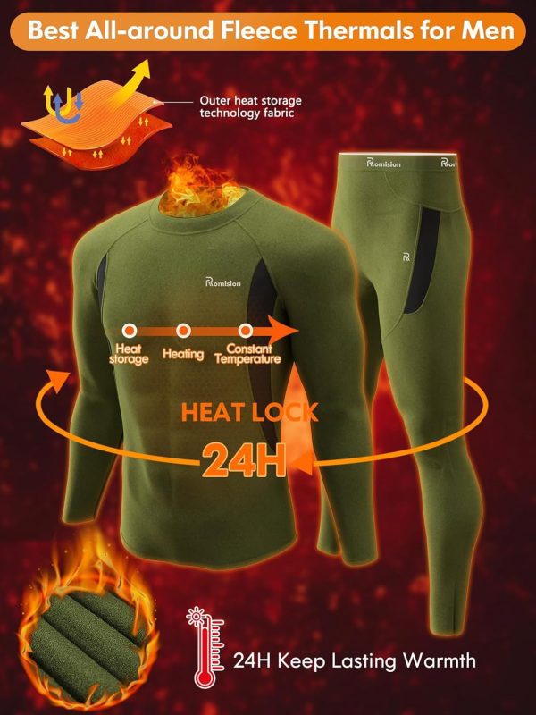romision Thermal Underwear for Men Long Johns Fleece Lined Hunting Gear - Image 2