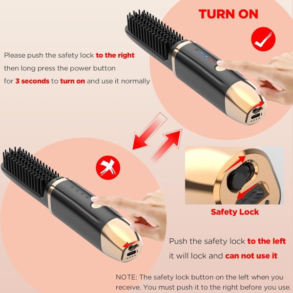 Cordless Hair Straightener Brush, Portable Hair Straightener for Women - Image 3