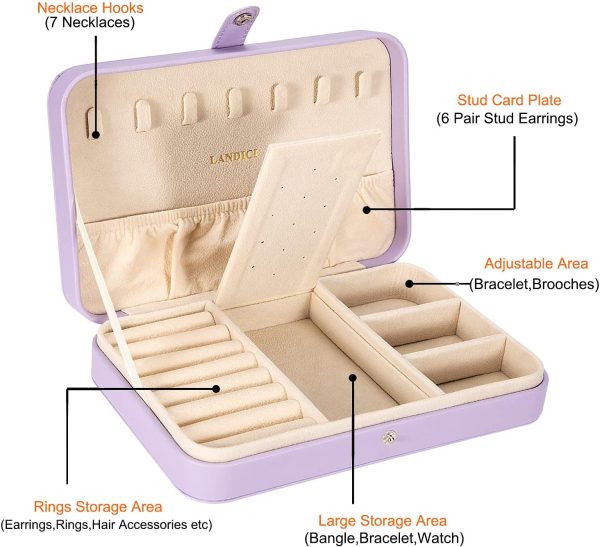 LANDICI Small Jewelry Box for Women Girls, PU Leather Travel Jewelry Case, - Image 3