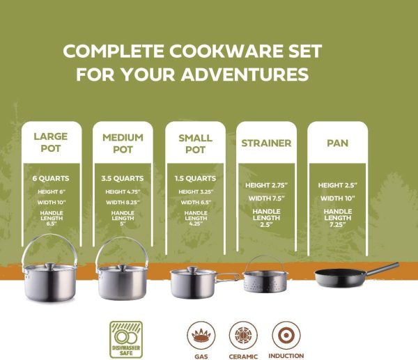 Camping Cookware Set 304 Stainless Steel 8-Piece Pots & Pans Open Fire - Image 4