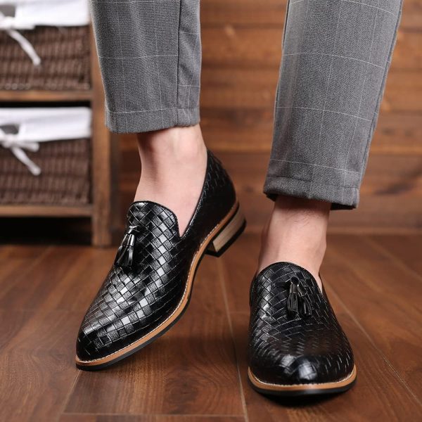 Mens Slip On Dress Shoes Leather Tassel Loafers - Image 6