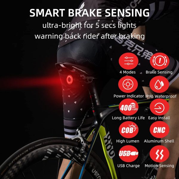 ROCKBROS Bike Tail Light Smart,Brake Sensing Bicycle Rear Lights for Night - Image 2