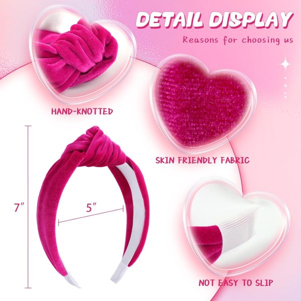 YanJie Valentines Headbands for Women Rose Velvet Knotted Wide Headbands - Image 5