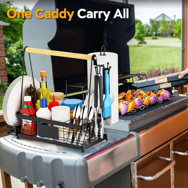 Grill Caddy with Plate Holder and Paper Towel Holder, Picnic BBQ Condiment - Image 2