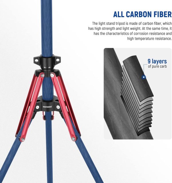 NEEWER Light Stand Carbon Fiber with 180° Reversible Legs, 1/4" to 3/8" - Image 2