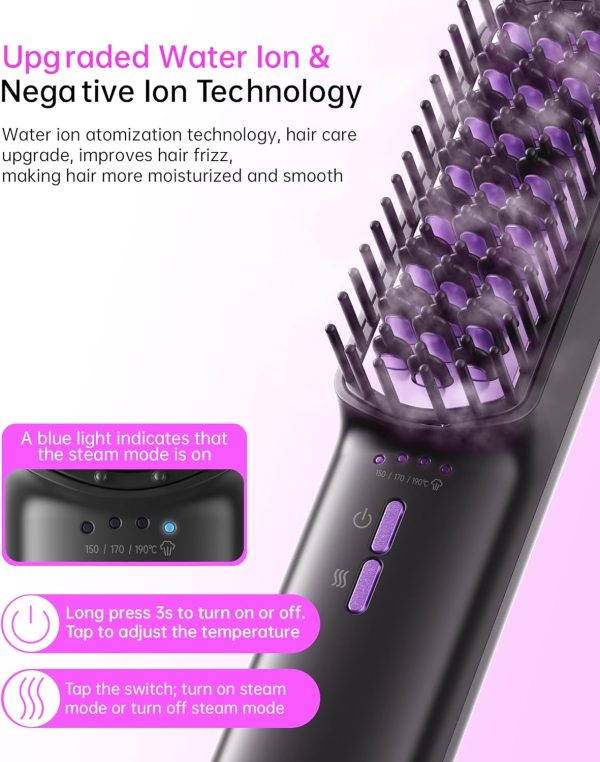 Hair Straightener Brush-Negative Ion Steam Straightening Brush with 3 Temp - Image 3