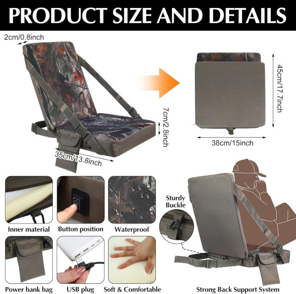 Waterproof Hunting Heated Seat Cushion with Backrest 3 Mode Adjustable Self - Image 2
