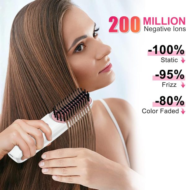 Cordless Hair Straightener Brush, Portable Straightening Brush for Travel, - Image 2