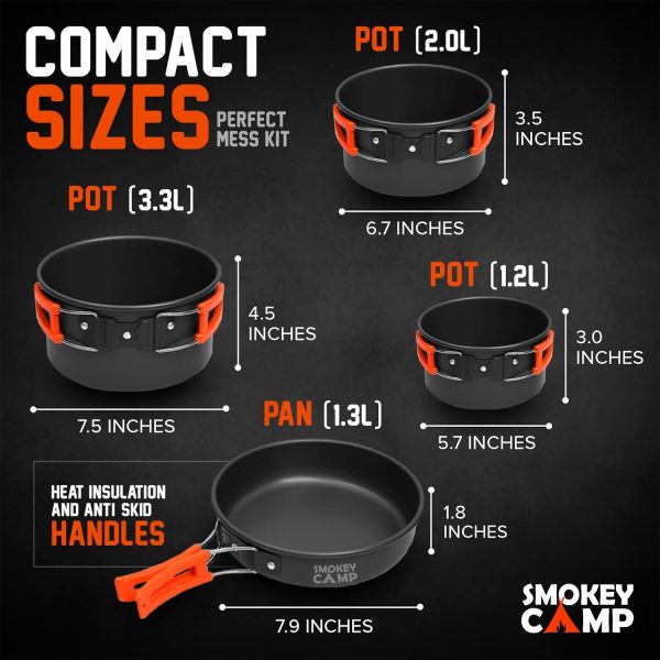 Camping Cookware Mess Kit Set with Stove - Backpacking Camping Pots and - Image 4