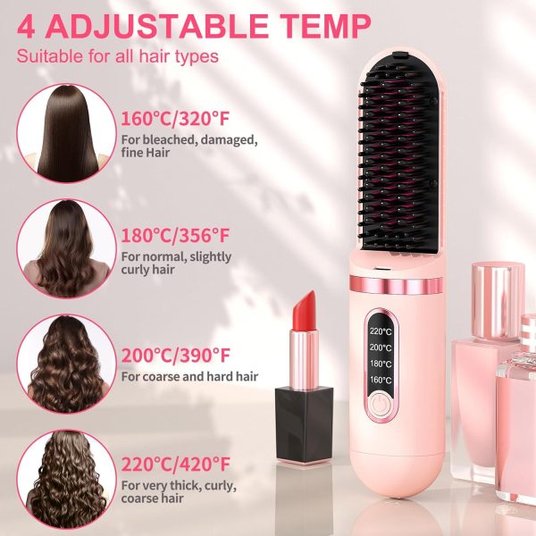 Cordless Hair Straightener Brush for Women, Mini Rechargeable Electric Hot - Image 3
