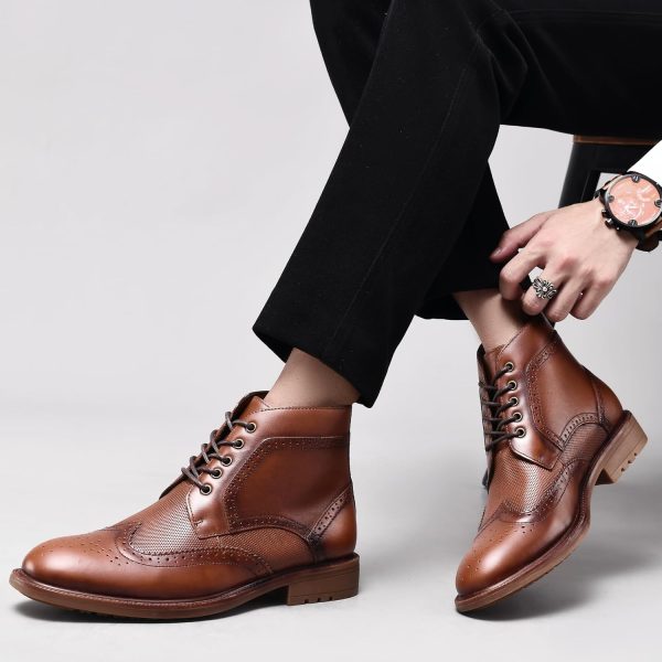 Men's Wingtip Oxford Dress Boots - Fashion Casual Mid Top Chukka Ankle Boot - Image 6