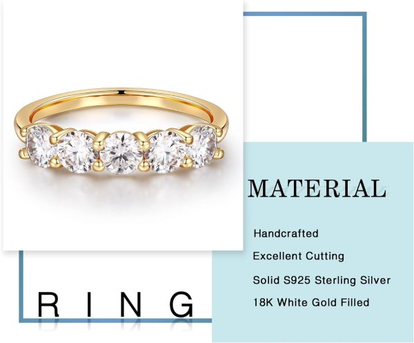 5 Stone Moissanite Rings for Women, 3.75MM D Color VVS1 Clarity Lab Created - Image 6