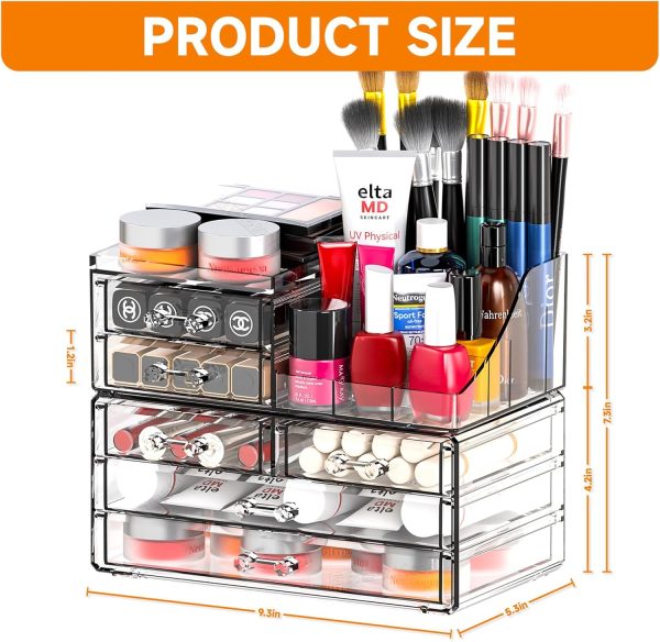 SuoXing 2 Pack Acrylic Counter Makeup Organizer for Vanity,Stackable 6 - Image 2