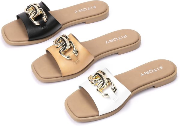 FITORY Women's Flat Sandals Fashion Slides With Soft Leather Slippers for - Image 6