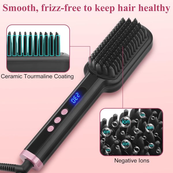 Hair Straightener Brush, Hair Straightener Comb Straightening Brush with - Image 3