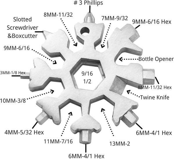 3 Pack 18-in-1 Snowflake Multi Tool, Stainless Steel Snowflake Multi-Tool - Image 4