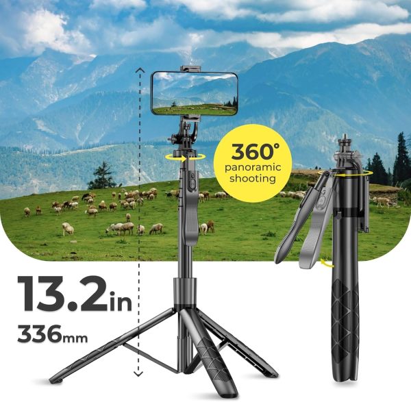 Phone Tripod 62" Selfie Stick for iPhone with Remote and 3W LED Light, - Image 6
