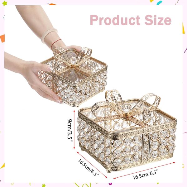 Hipiwe Crystal Mirrored Jewelry Box Gold Jewelry Trinket Organizer Treasure - Image 7