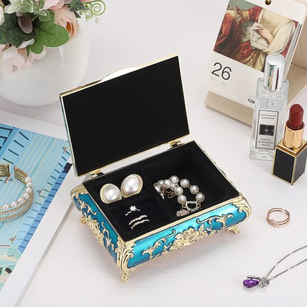 Hipiwe Metal Decorative Jewelry Box Vintage Treasure Chest Case Ornate - Image 3