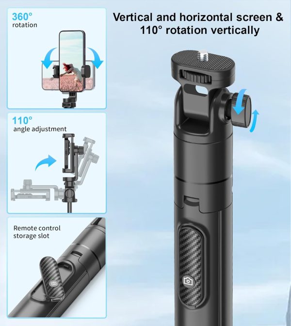 Vlogging Kit, 61" Phone Tripod with Light, All-in-1 Selfie Stick with - Image 5