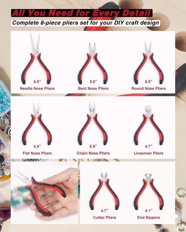 Jewelry Pliers Sets Jewelers Making Tools Kit, Professional 8 piece Mini - Image 2