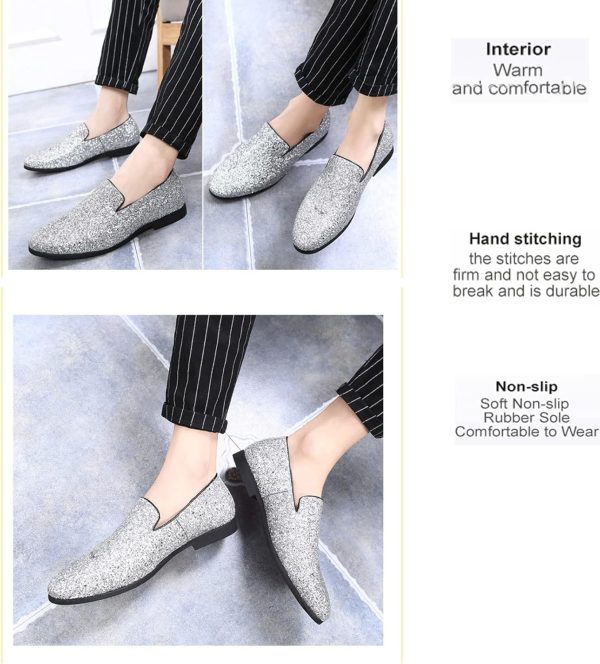Men's Leather British Fashion Pointed Toe Sequined Loafers,Metallic Luxury - Image 7