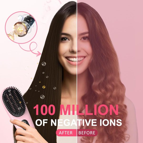 Cordless Hair Straightener Brush, Portable Straightening Brush for Travel, - Image 4