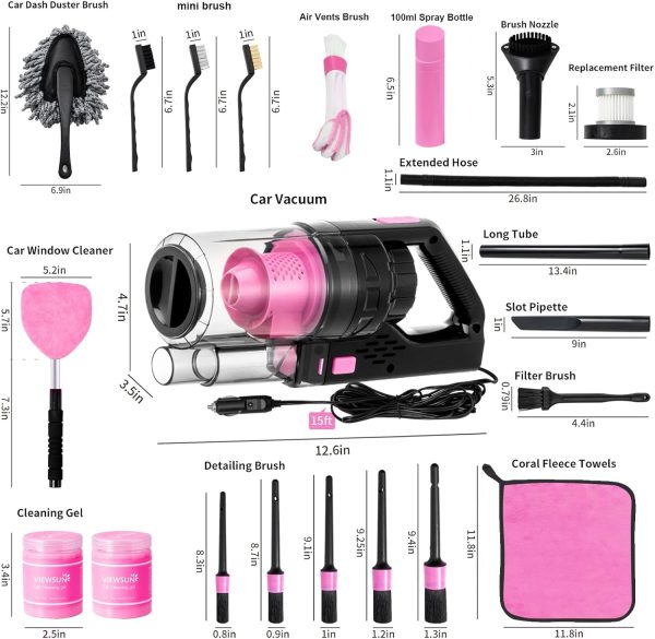 Viewsun 17pcs Car Cleaning Kit, Pink Car Interior Detailing Kit with High - Image 7