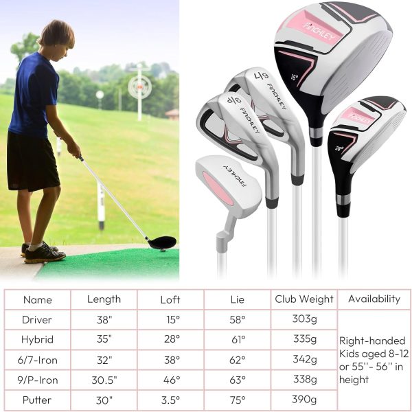 FINCHLEY Kids Golf Clubs Set for Boys & Girls Aged 8-12, Includes Driver, - Image 3
