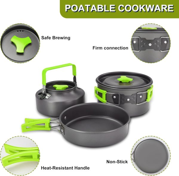 Camping Cooking Cookware Mess Kit - Non-Stick Lightweight Pot Pan Kettle - Image 4