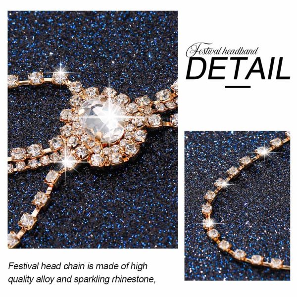 CAKURE Rhinestone Boho Head Chain Jewelry Gold Hair Chains Layered Bride - Image 4