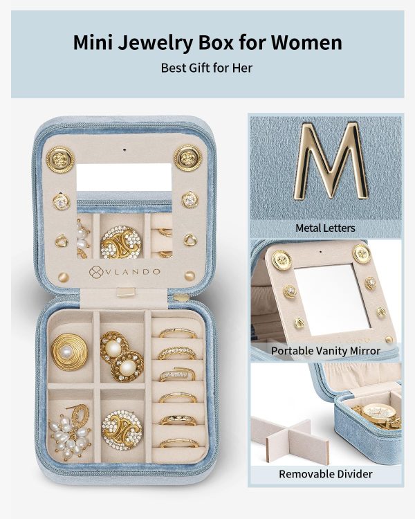 Vlando Mother's Day Gift for Women Girls, L Initial Travel Jewelry Case, - Image 3