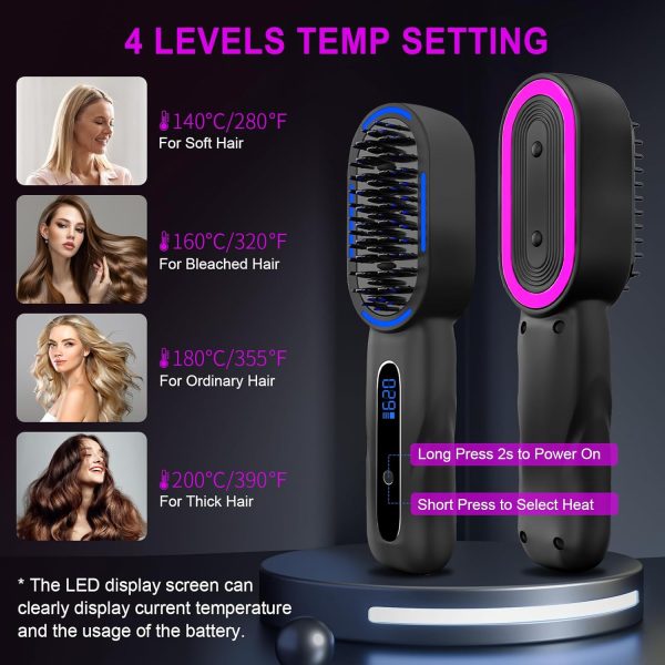 Cordless Hair Straightener Brush, Portable Negative Ion Hot Comb Hair - Image 4