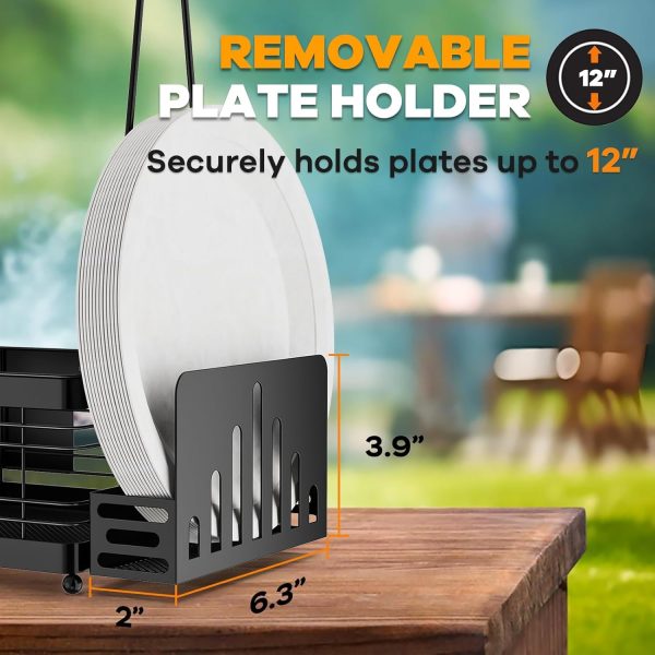 Grill Caddy with Plate Holder and Paper Towel Holder, Picnic BBQ Condiment - Image 3