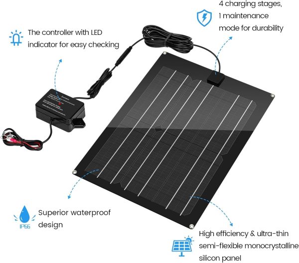 Solar Battery Charger Maintainer, Zuomeng 15W Solar Panel Kit for Dump - Image 4
