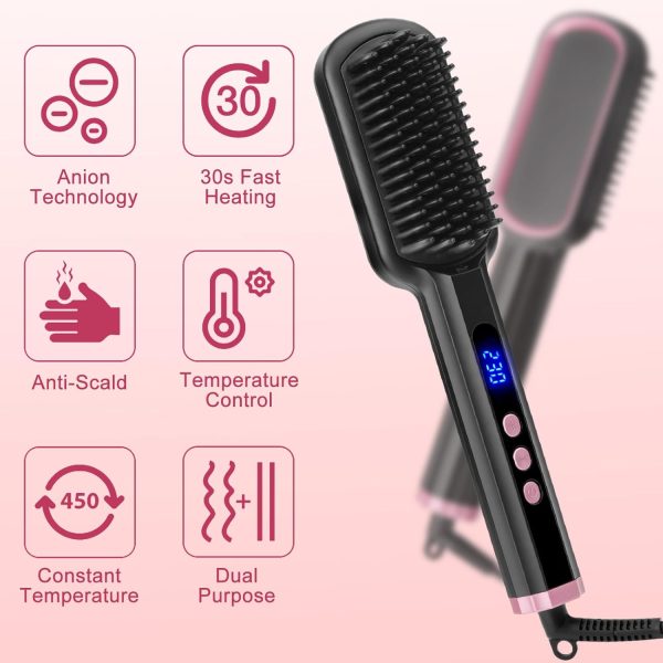 Hair Straightener Brush, Hair Straightener Comb Straightening Brush with - Image 4