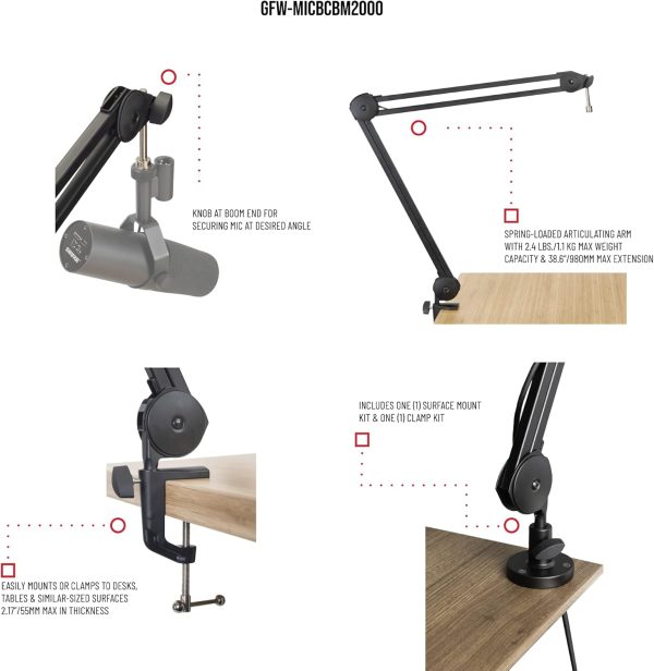 Gator Frameworks Deluxe Desk-Mounted Broadcast Microphone Boom Stand for - Image 3