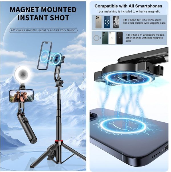 Magnetic Selfie Stick Tripod for iPhone - 51" Phone Tripod Stand Compatible - Image 2