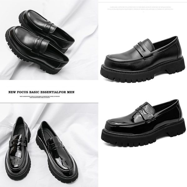 Men's Leather Platform Chunky Slip-On Penny Loafers Classic Round Toe Lug - Image 4
