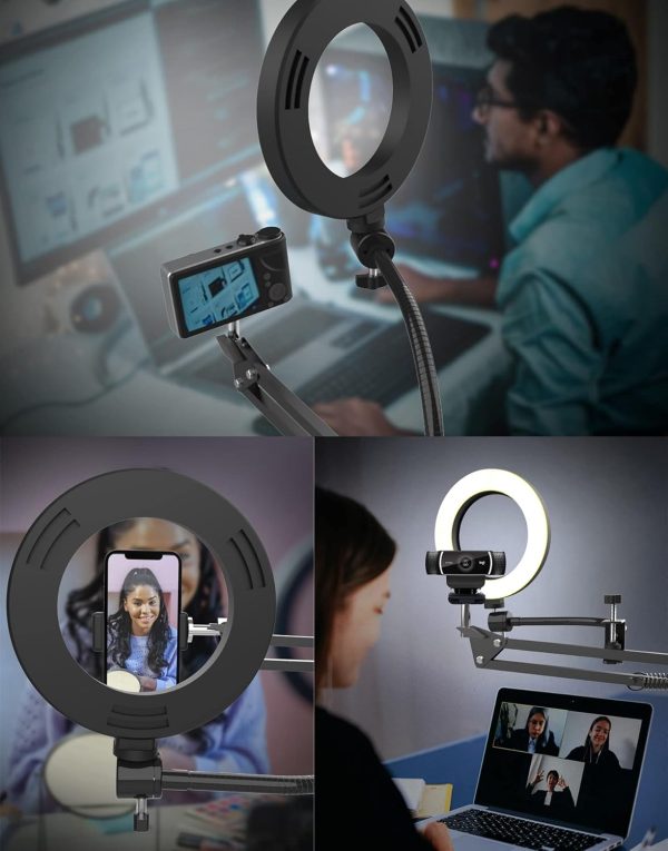 Overhead Camera Mount with Ring Light, Flexible Articulating Phone Arm - Image 2