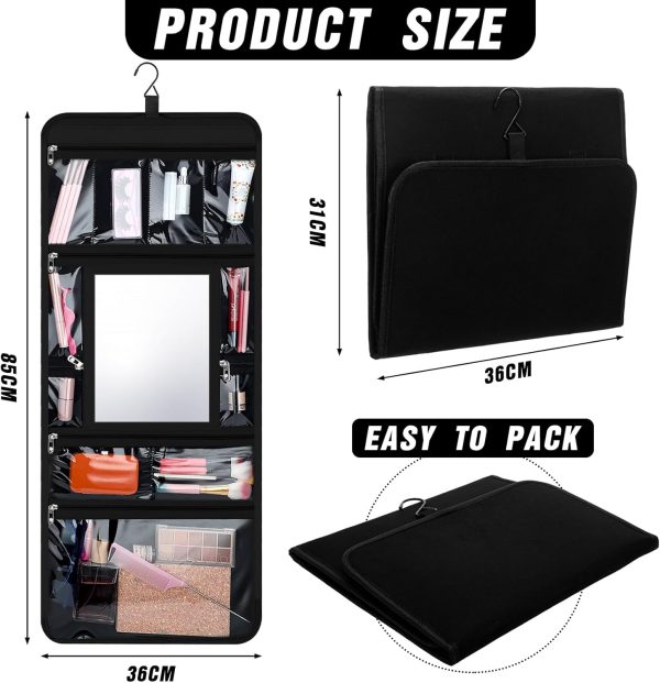 Hanging Toiletry Bag with Mirror Travel Foldable Beauty Bag Dance Bag with - Image 2