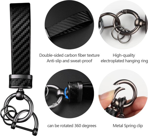 Turcee Leather Car Keychain - Carbon Fiber Interior Key Fob with Anti-Lost - Image 4