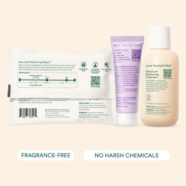 Love Wellness Comfy Cream, pH Balancing Cleanser & Wipes | Vulva - Image 2