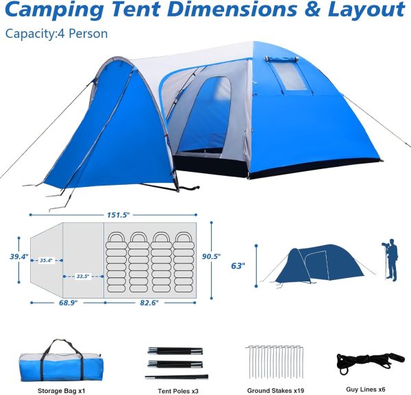 Pop up Tent for Camping, 3-4 Person Instant Pop up Tents, Pop-up Camping - Image 2